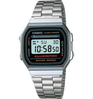 Men's Waterproof Watch Digital Dial Stainless Steel Bracelet A168W-1 in box USA