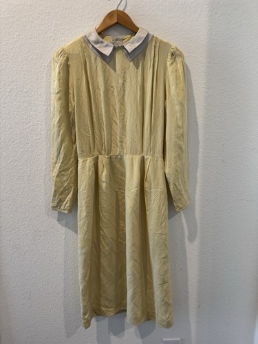 CACHAREL France Vintage Kleid gelb grau Seide geknöpft Gr. 42 10