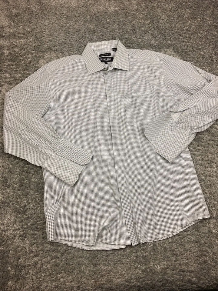 Camisa con botones Stacy Adams para hombre talla grande blanca/gris a lunares calce regular Foto 3 de 4