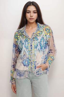 Johnny Was Biya Mazzy Button Down Ruffle Mesh Blouse B14524