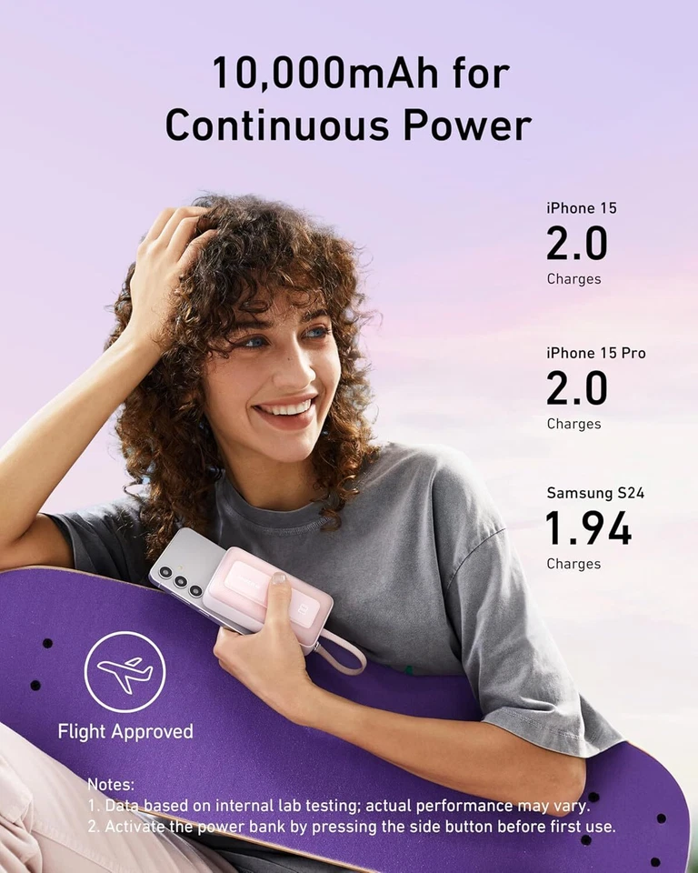 Anker портативный банк питания 10000 мАч 30 Вт встроенный кабель USB-C для iPhone 16 - Изображение 3 из 4