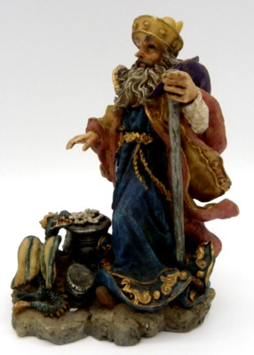 Hand Painted Blue Wizard Yellow Cape Staff And Dragon Figure Resin Figurine 6''