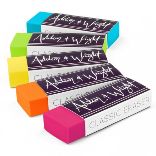 Ashton and Wright - Classic Eraser - Latex Free Plastic Rubber - Neon Set of 5 - Zdjęcie 1 z 3