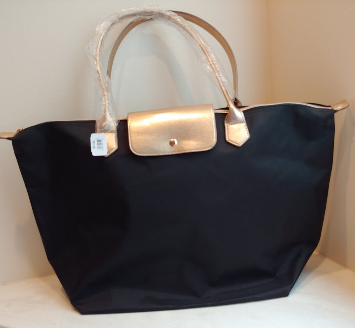 BATH & BODY WORKS Large Black Tote with Rose Gold Trim and Hardware
