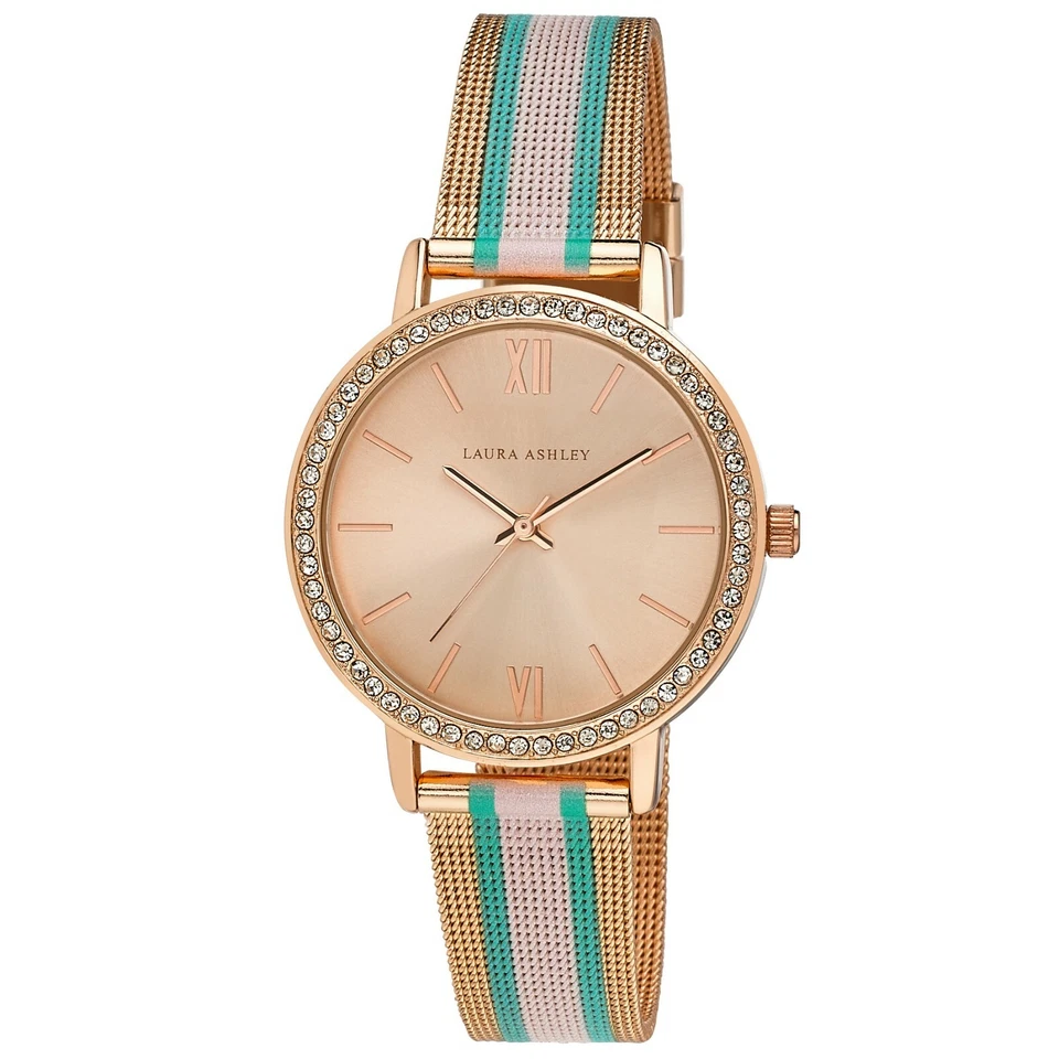 Reloj Laura Ashley Mujer 36mm Bisel Cristal Rayas Rugby Malla Correa Foto 2 de 4