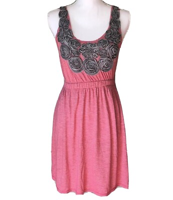 NEEDLE & THREAD - Gray Floral Ribbon Applique Pink Striped Cocktail Dress Sz S