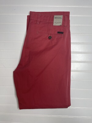 Bruhl Alex Straight Men s Chinos Fine Trousers Sz 34S Red Preppy Stretch NWT