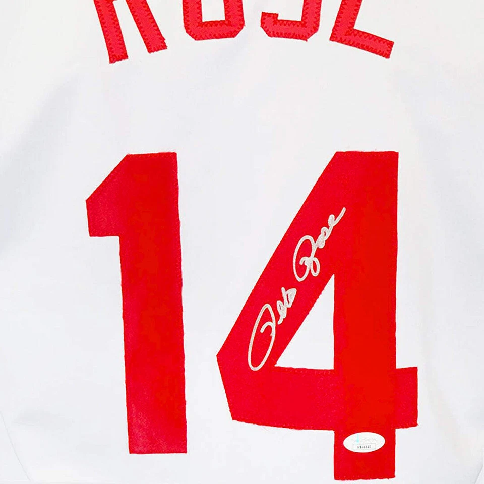 Camiseta de béisbol blanca firmada por Pete Rose de Cincinnati (JSA) Foto 2 de 3