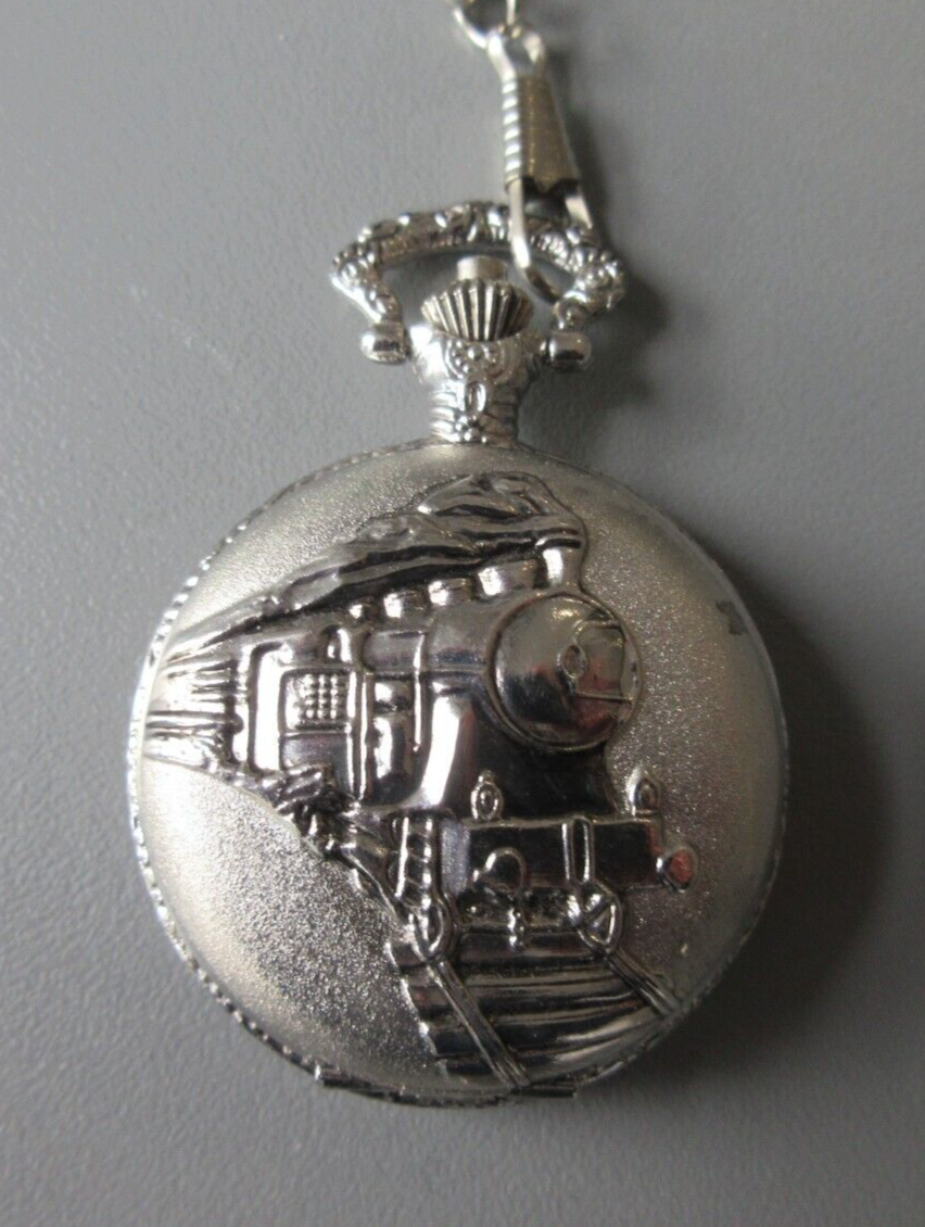 Full Hunter Pocket Watch with Chain Reflex Quartz Train Locomotive