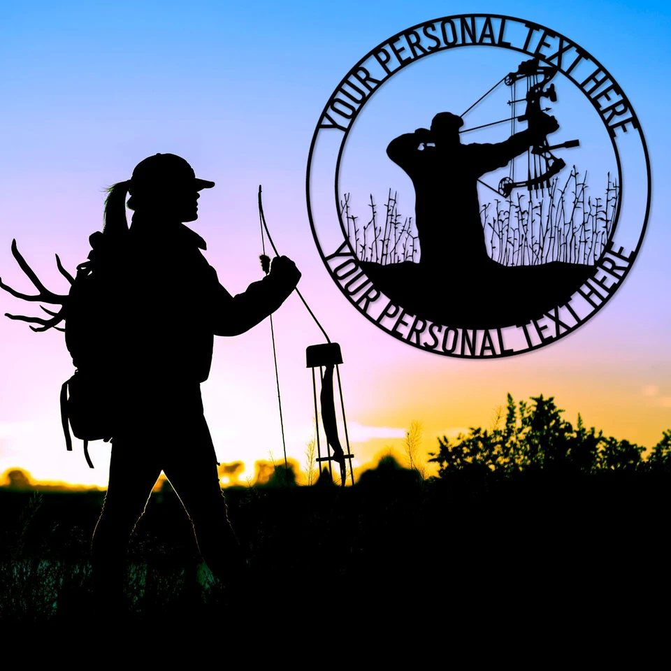 Personalized Bow And Arrow Hunter Metal Sign. Customizable Hunting Wall Decor - Image 3 of 4