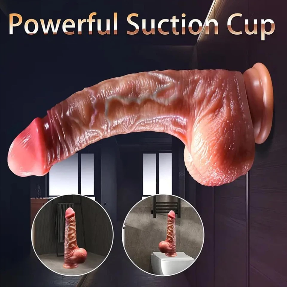 Consolador enorme realista de silicona líquida ventosa para polla juguetes sexuales para mujeres-dong grueso Foto 2 de 4