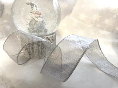 SCHIMMERNDE SILBER Fäden halbtransparent Hochzeiten - Luxus Drahtkantenband 38 mm