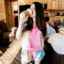 KATYDID TIE DYE PINK, YELLOW AND BLUE LOUNGEWEAR SET- SIZE MEDIUM-SO  CUTE!!!