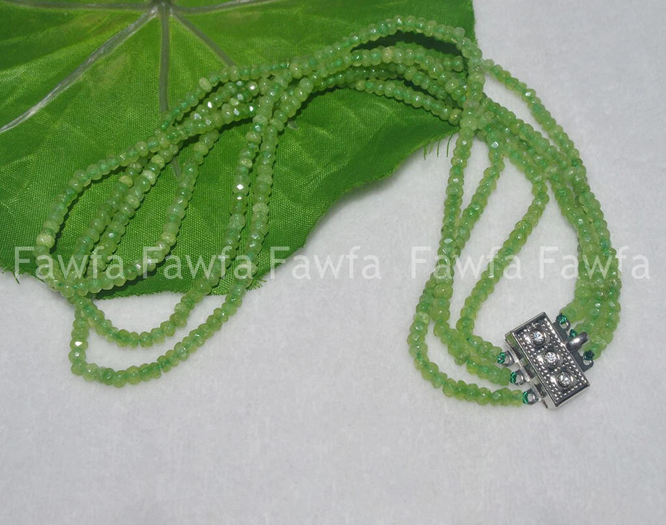 3 Rows Faceted 2x4mm Natural Green Peridot Gems Rondelle Beads Necklace 17-19'' - Image 3 of 3