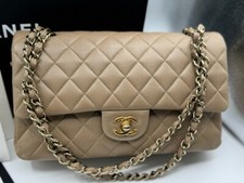 CHANEL Classic Caviar Medium Double Flap Bag Beige Clair, Gold Hardware