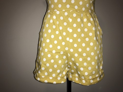 BCBG Max Azria Yellow Single Shoulder Romper w/White Polka Dots, Size XS - Picture 5 of 10