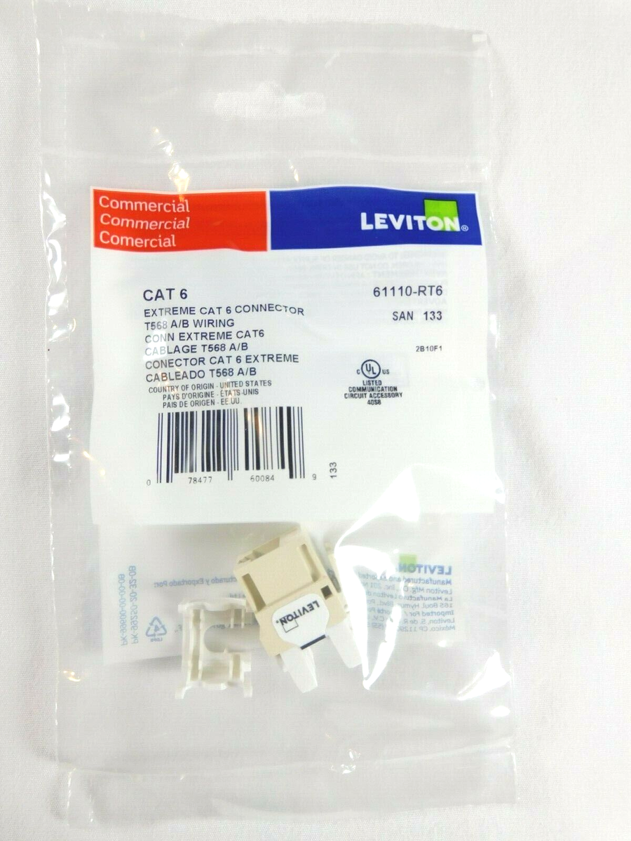 61110-RT6 Leviton eXtreme Cat 6 QuickPort Jack, Light Almond - 10