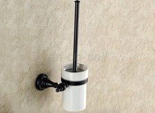 Oil Rubbed Bronze Round Toilet Brush Holder Wall Mounte Cup Ceramic Set Bathroom