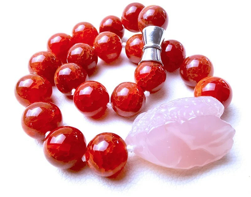 Collar redondo de 18 mm de cornalina ágata barqoue cuarzo rosa declaración solo uno Foto 3 de 4