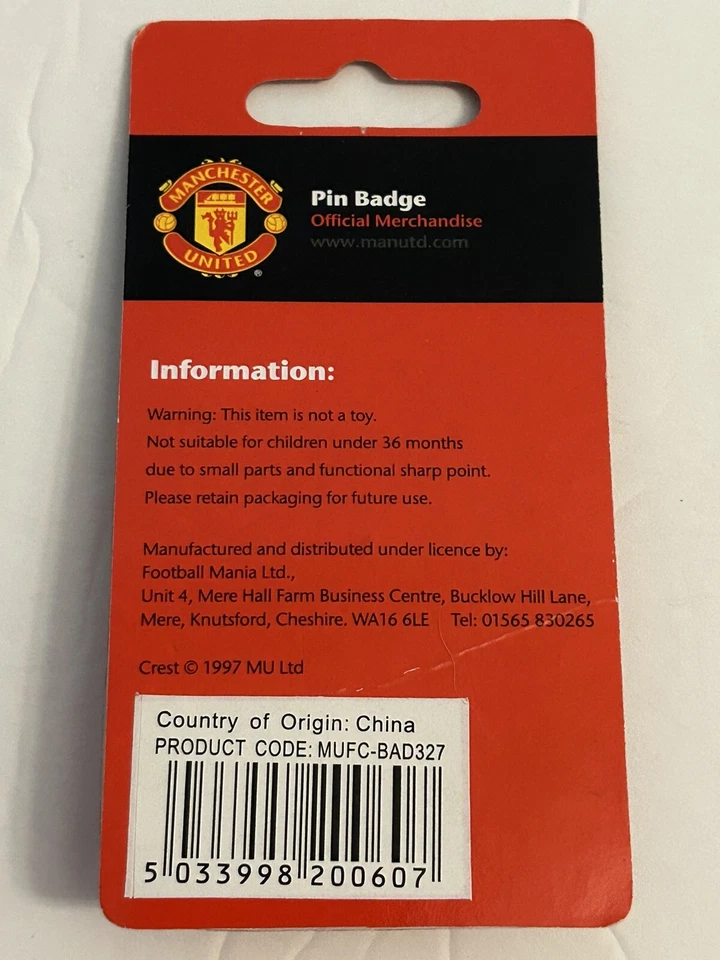 Manchester United Pin Badge Officially Licensed Mint Condition Sealed In Package - Image 2 of 4
