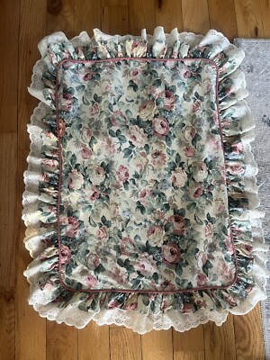 Vintage Croscill Floral Cottage Pink Ruffle Lace Pillow Sham