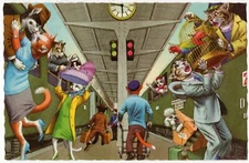 Mainzer - Eugen Hartung Cats Postcard 4945 - Railway Station - Belgium Printing