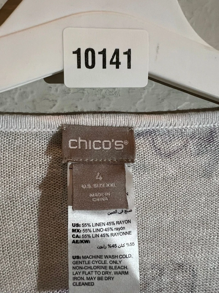 Suéter Chico's Estampado Floral Punto Pointelle Manga Corta Lino 4 (XXL) Marfil Foto 3 de 4