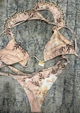 Agua Bendita Pink Floral Beaded Halter Bikini 2-Piece Size L D
