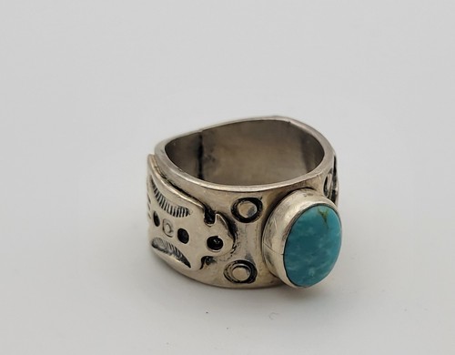 Ronald Tom Navajo Turquoise Eagle 925 Sterling Silver 11.6 grams Ring Size 7 - Picture 5 of 11