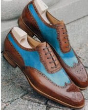 Handmade Oxford Leather Two Tone Wingtip Brogue Dress Shoes For Men Premium