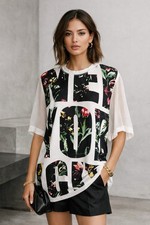 3.1 Phillip Lim Womens T-Shirt Sz Small NYC Floral Graphic Oversized Silk Tee