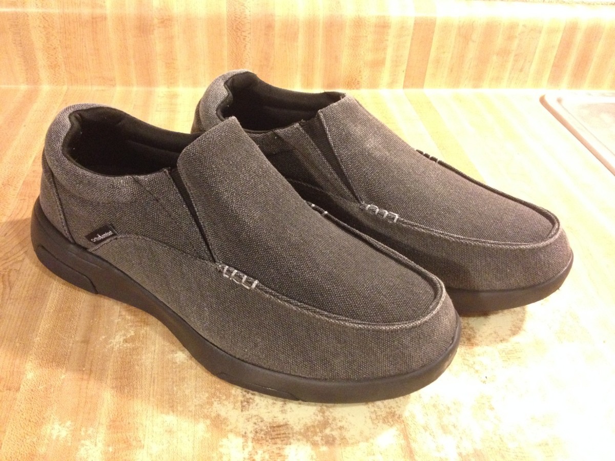 OrthoComfoot Mens 11M Gray Black Canvas Slip On Arch Support  display picture 1