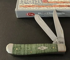 🔥 2016 Case XX 7207 Green Curly Maple Wood Mini Trapper Pocket Knife Rare