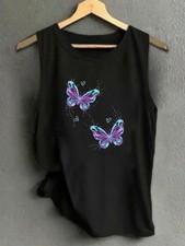 Women's Sleeveless Vest Butterfly Heart Print Sleeveless Vest Casual Loose Tops♪