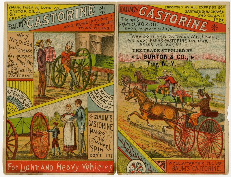 Baum's Castorine Oil Folding 2 Panel Victorian Trade Card