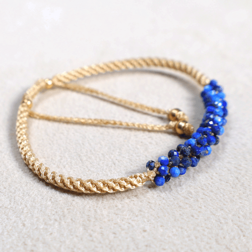 Bracciale Cristallo Gemma Macramè Colore Lapislazzuli Naturale Blu Stellare~ Naturale Lapislazzuli Colore Oceano Profondo - Foto 7 di 10