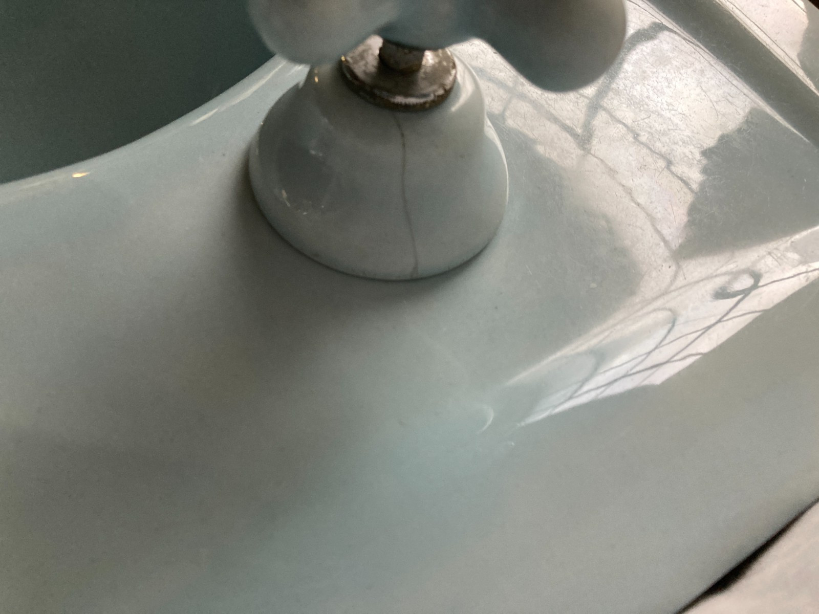 Antique 28x22 Light Blue Ceramic Pedestal Sink Old Vtg Standard 422-25E