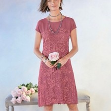 Sundance Pink Mesh Sheer Embroidered Lace Shift Dress Size MEDIUM