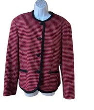 Vintage Pendleton Pink Black Houndstooth Wool Blazer USA 100 Virgin Wool Sz 12