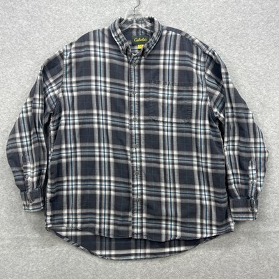 Cabelas Flannel Shirt Mens XL Gray Plaid Lumberjack Hunting Cabincore Campcore