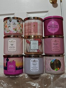 (9) EMPTY LOT Bath & Body Works 3-Wick Candle Jars & Lids *some wax left