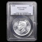 1949 $1 PCGS MS65 Blast White Matthew Ship Commemorative Silver Dollar Canada