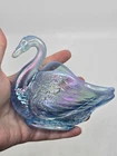 Vintage Fenton Iridescent Blue Swan Glass Figurine Trinket Dish