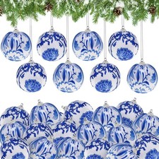 16 Pcs Blue and White Christmas Chinoiserie Ornaments Ball 2.95 Inch Craft Fa...