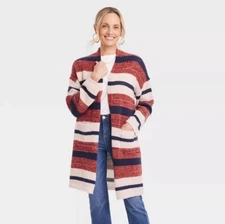 Knox Rose Knit Sweater Cardigan Multicolor Women's 2XL Open Front Pockets  E48