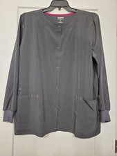 Woman XL Dark Pewter Gray Scrub Star Uniform Warm Up Jacket Long Sleeve Stretch