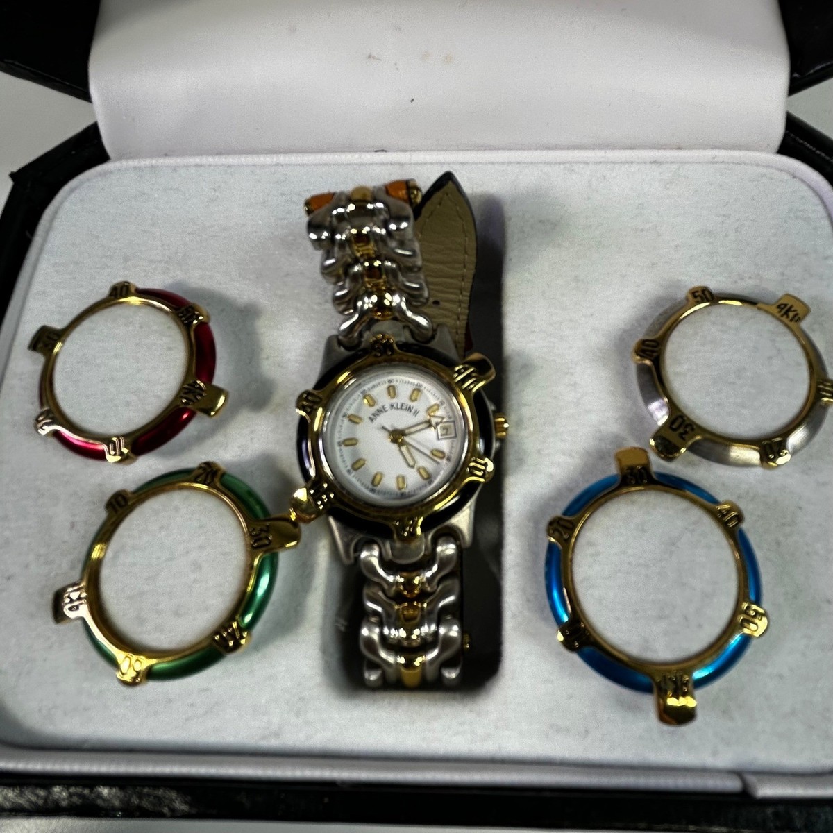 Anne Klein II Vintage Watch Set Two Tone Leather Strap 4 