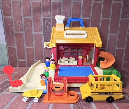 Vintage Fisher Price Little People School House Playset with Playground