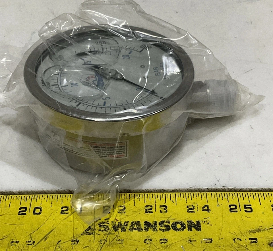 BLUE RIBBON BR301L-402H LIQUID FILLED 4” PRESSURE GAUGE 0-300 PSI 1/2”NPT.    G5 - Image 3 of 4