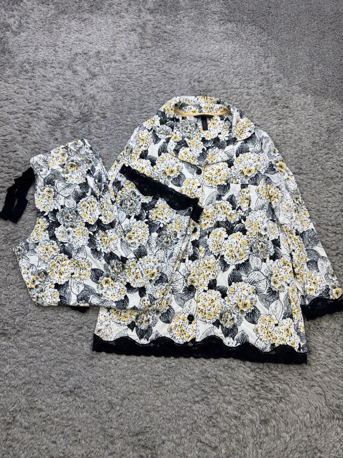 Soma Cool Nights Pajamas Women XS Floral Shirt Pants Set Lace Trim Sleepwear